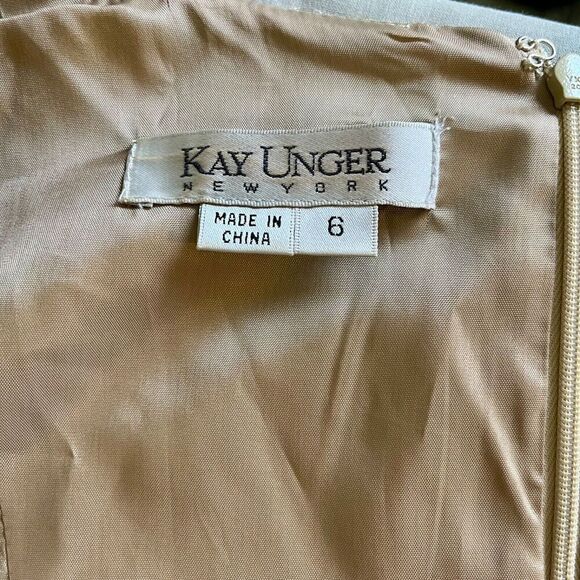 Kay Unger New York Polka Dot Belted Dress Gold Silver Fit and Flare 6 Retro - Picture 7 of 9